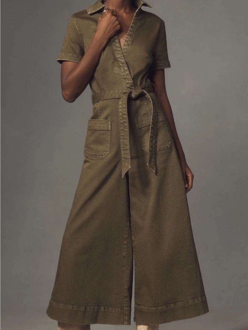 Colette wrap Jumpsuit in Olive